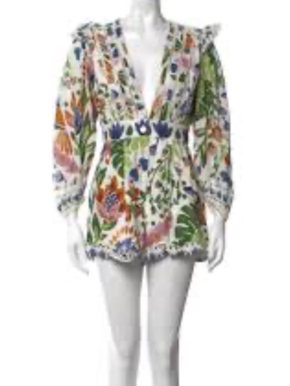 FARM Rio White Floral jumper Embroidered V-Neck